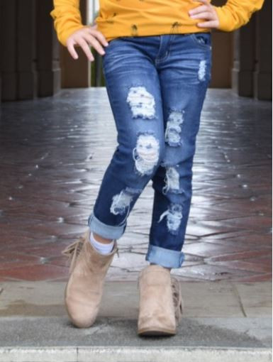 Girls' Medium Blue Distressed Jeans