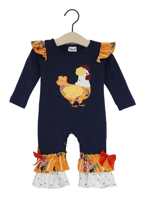 Infant Girls' Floral Rooster Ruffled Romper