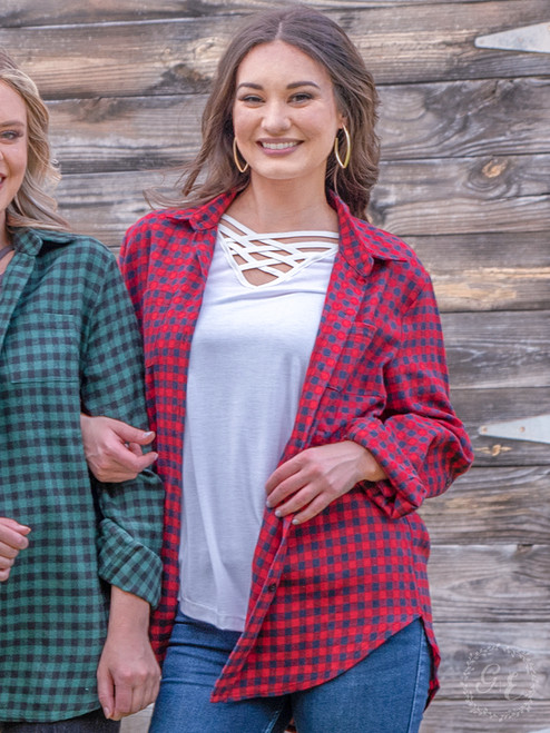 Red & Navy Plaid Flannel Button-down Shirt