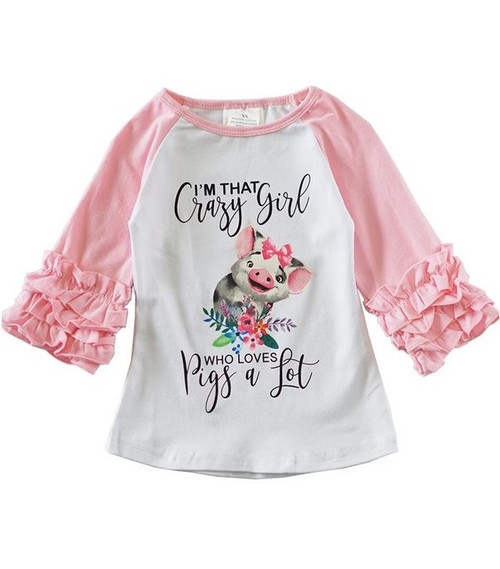 Girl Who Loves Pigs Ruffled Top