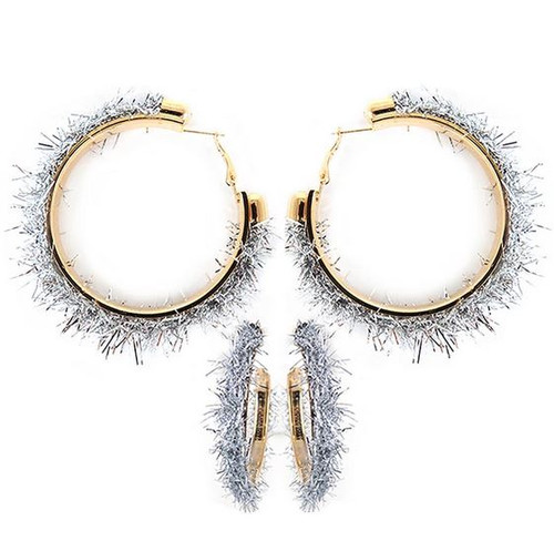 Silver Tinsel Hoop Earrings