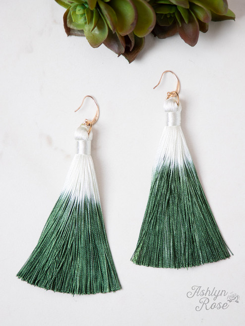 Emerald Light Long Tassel Earrings