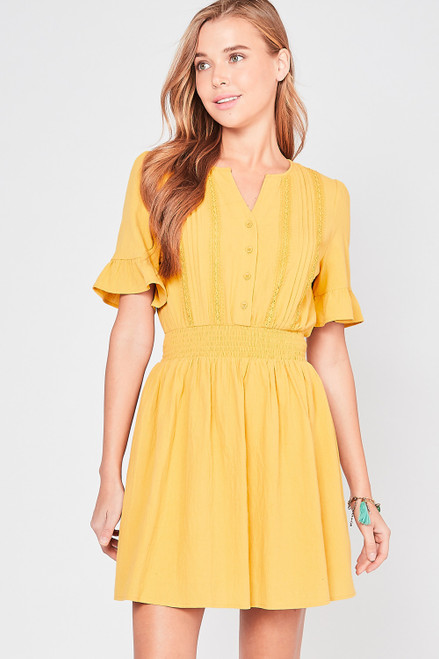 Mustard Button-front Dress