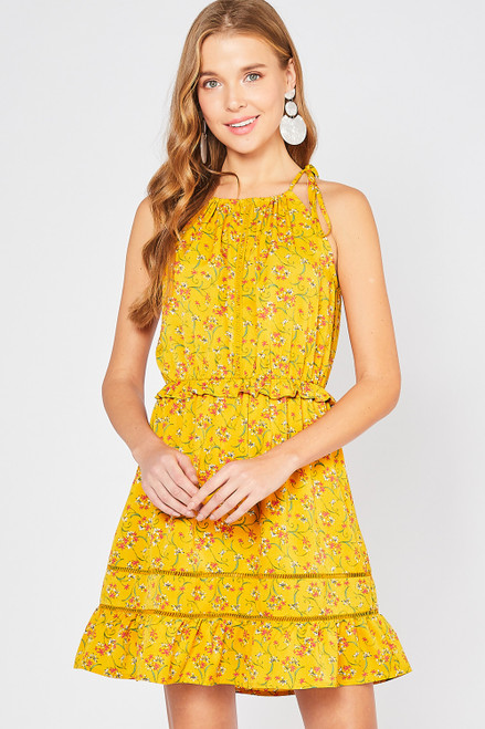 Mustard Floral Tie-strap Dress