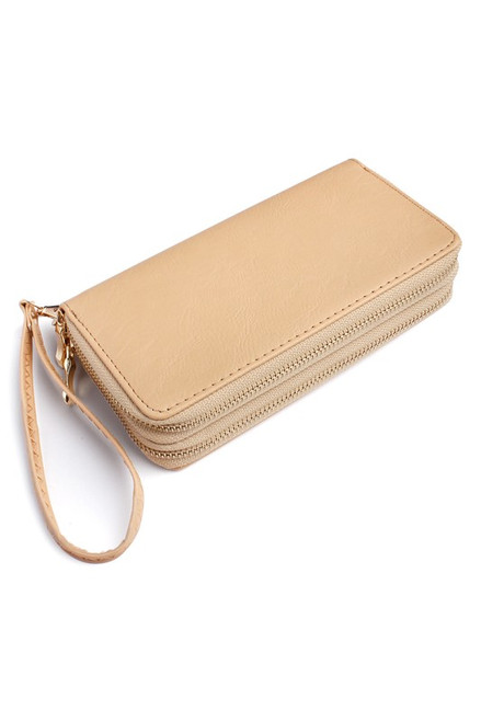 Beige Double Zipper Wallet