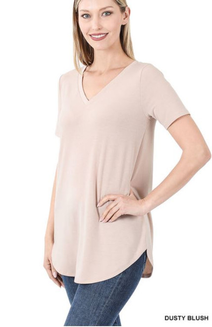 Dusty Blush Vneck Round Hem Top