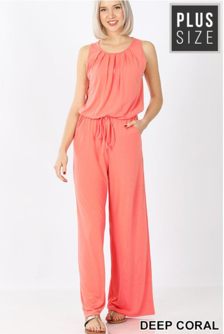 Deep Coral Sleeveless Plus Jumpsuit