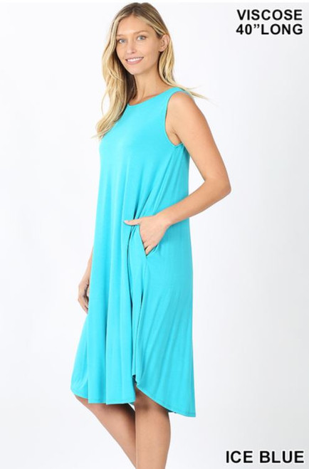 Ice Blue Sleeveless Round Hem Dress
