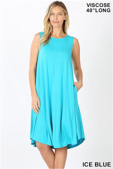Ice Blue Sleeveless Round Hem Dress