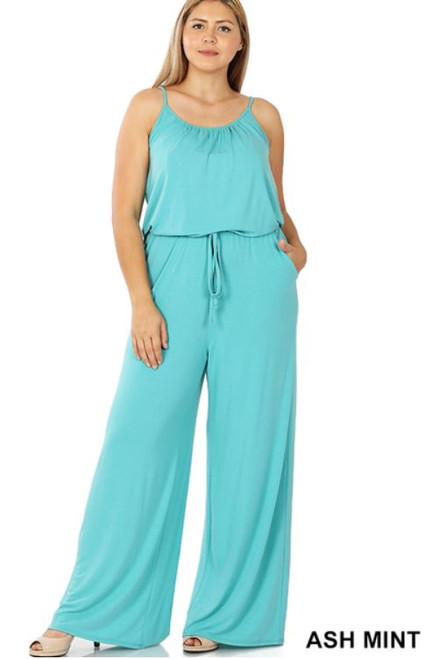Ash Mint Spaghetti Strap Plus Jumpsuit
