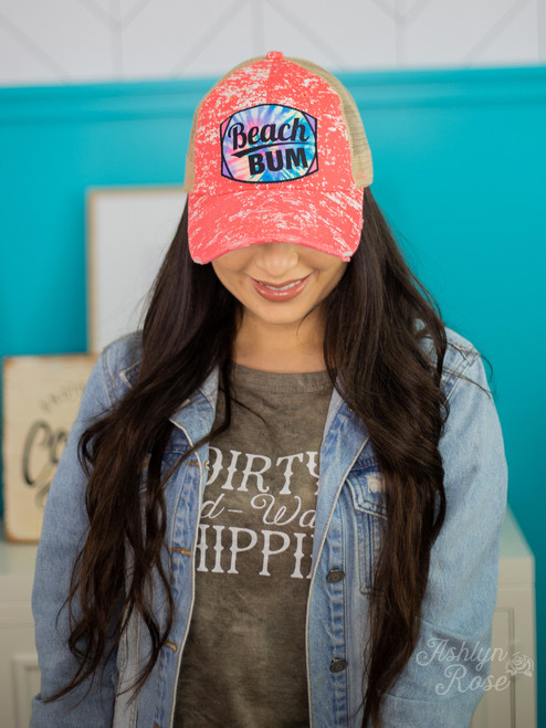 Beach Bum Coral Splatter Mesh Hat