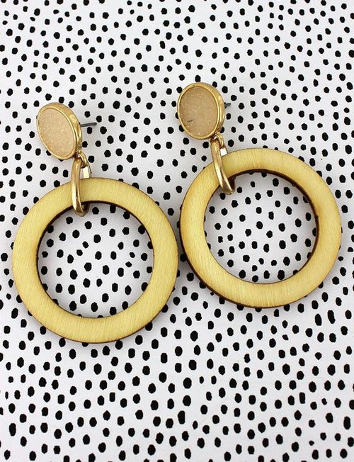 Ivory Druzy Wood Circle Earrings