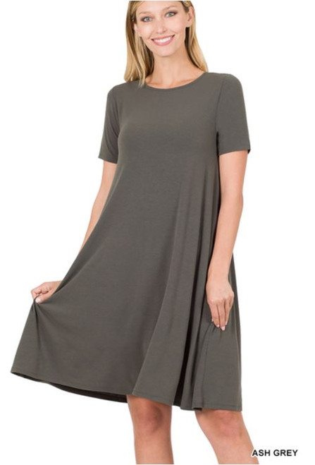 Ash Grey Short-sleeve Flare Dress