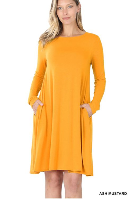 Ash Mustard Long-sleeve Flare Dress