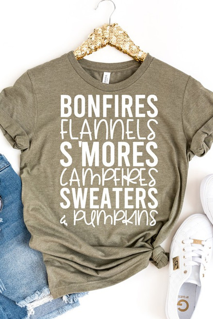 Bonfires & Flannels Heather Olive Tee