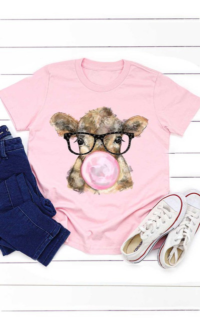 Girls' Bubblegum Cow Pink Tee