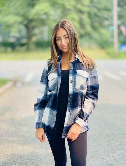 Blue & White Plaid Flannel Shacket