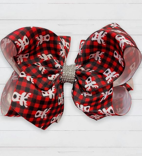 7.5" Buffalo Plaid Reindeer Rhinestone Hairbow