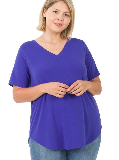 Royal Blue Vneck Round Hem Plus Top