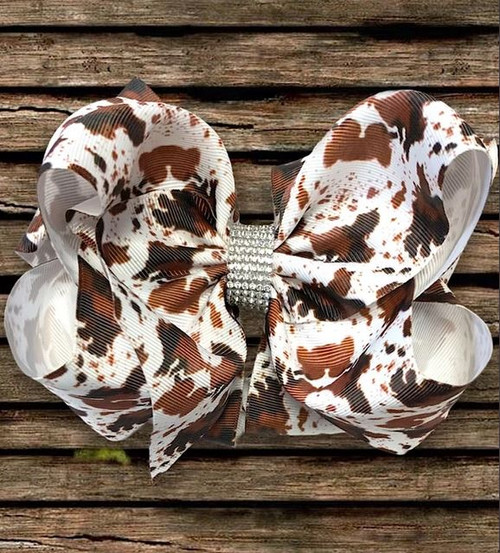 7.5" Cow Print Rhinestone Hairbow