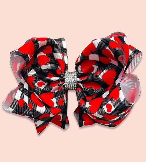 7.5" Plaid Love Rhinestone Hairbow