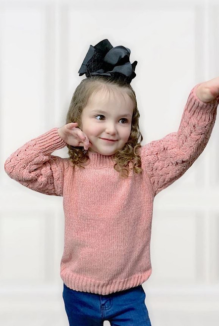 Girls' Pink Cable Knit Sweater