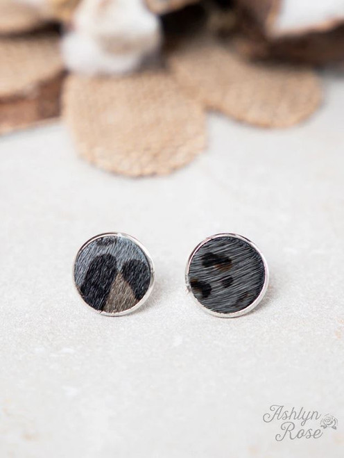 Grey Leopard Stud Earrings