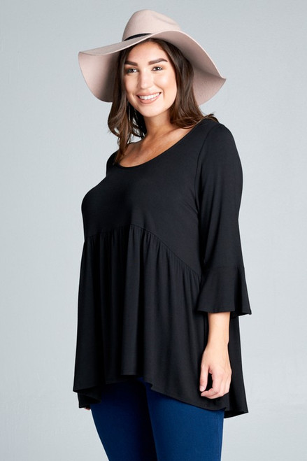 Black Empire Waist Bell Sleeve Plus Tunic
