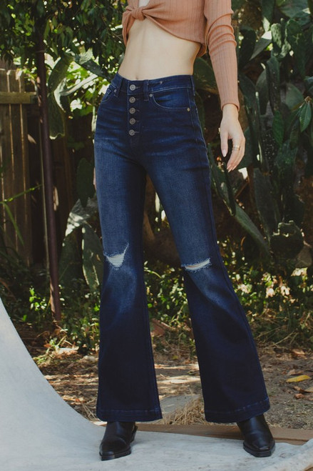 KanCan Dark Wash Button-fly Petite Flare Jeans