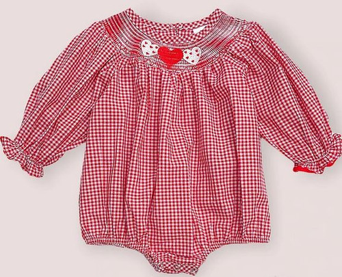 Infant Girls' Red Gingham Hearts Romper