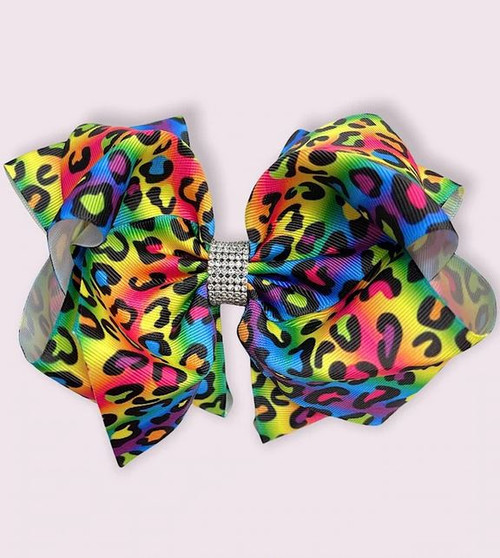 7.5" Tie Dye Cheetah Rhinestone Hairbow