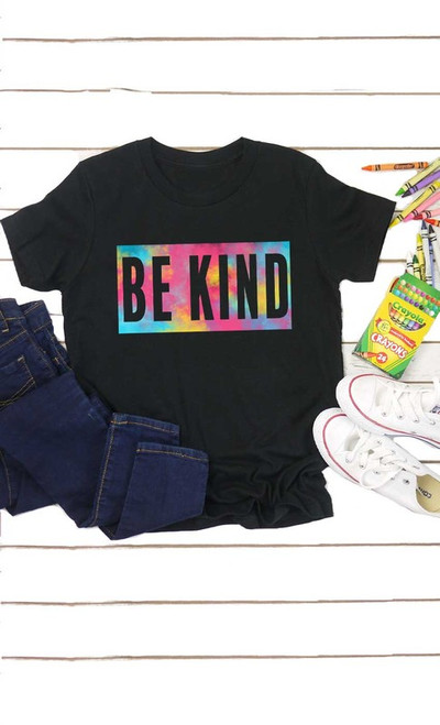 Girls' Tie Dye Be Kind Black Tee