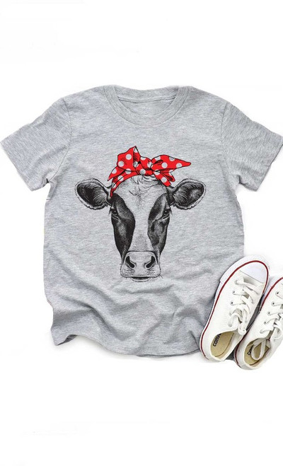 Girls' Polka-dot Bandana Cow Grey Tee