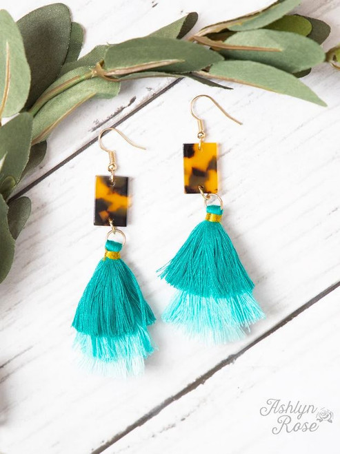 Turquoise Leopard Marble Tassel Earrings