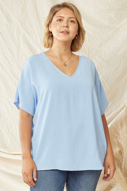 Blue Vneck Woven Plus Top