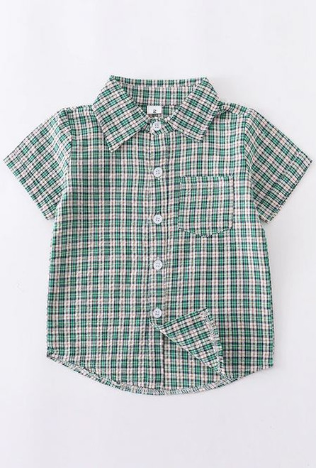 Boys' Green Plaid Button-down Shirt