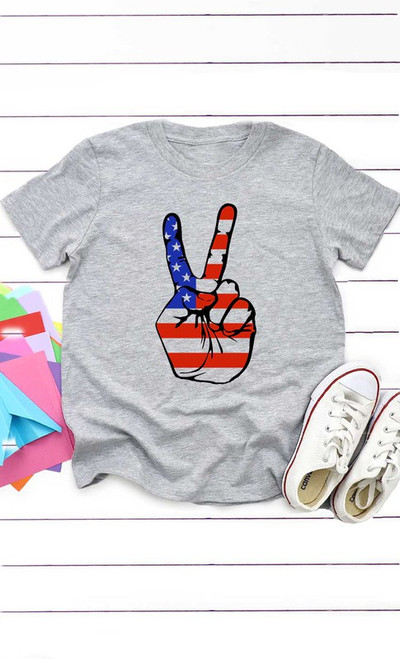 Kids' American Peace Sign Grey Tee