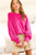 Pink Cable Knit Balloon Sleeve Sweater