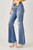 Risen Mid-Rise Tattered Hem Flare Jeans