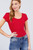 Red Scoop Neck Short-sleeve Bodysuit