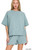 Blue Grey Ribbed Banded Top & Shorts Set