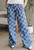 Blue Checkered Wide Leg Denim Jeans