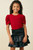 Girls' Red Ribbed Puff Sleeve Top