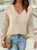 Tan Vneck Pointelle Knit Sleeve Sweater