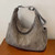Grey Corduroy Shoulder Tote Bag