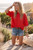 Red Oversized Short Sleeve Sweater