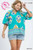 Mint Blue Boho Floral Plus Blouse