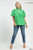Green Textured Puff Sleeve Plus Blouse
