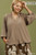 Mocha Balloon Sleeve Split Neck Plus Blouse