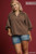 Chocolate Textured Scallop Hem Plus Top